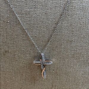 Elegant Silver and Rose Gold Cross Necklace sterling 925